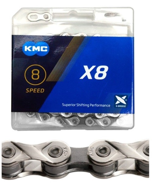 Цепь KMC X8 Silver/Gray, 1/2х3/32, 116зв. с замком CL371, 8 ск.